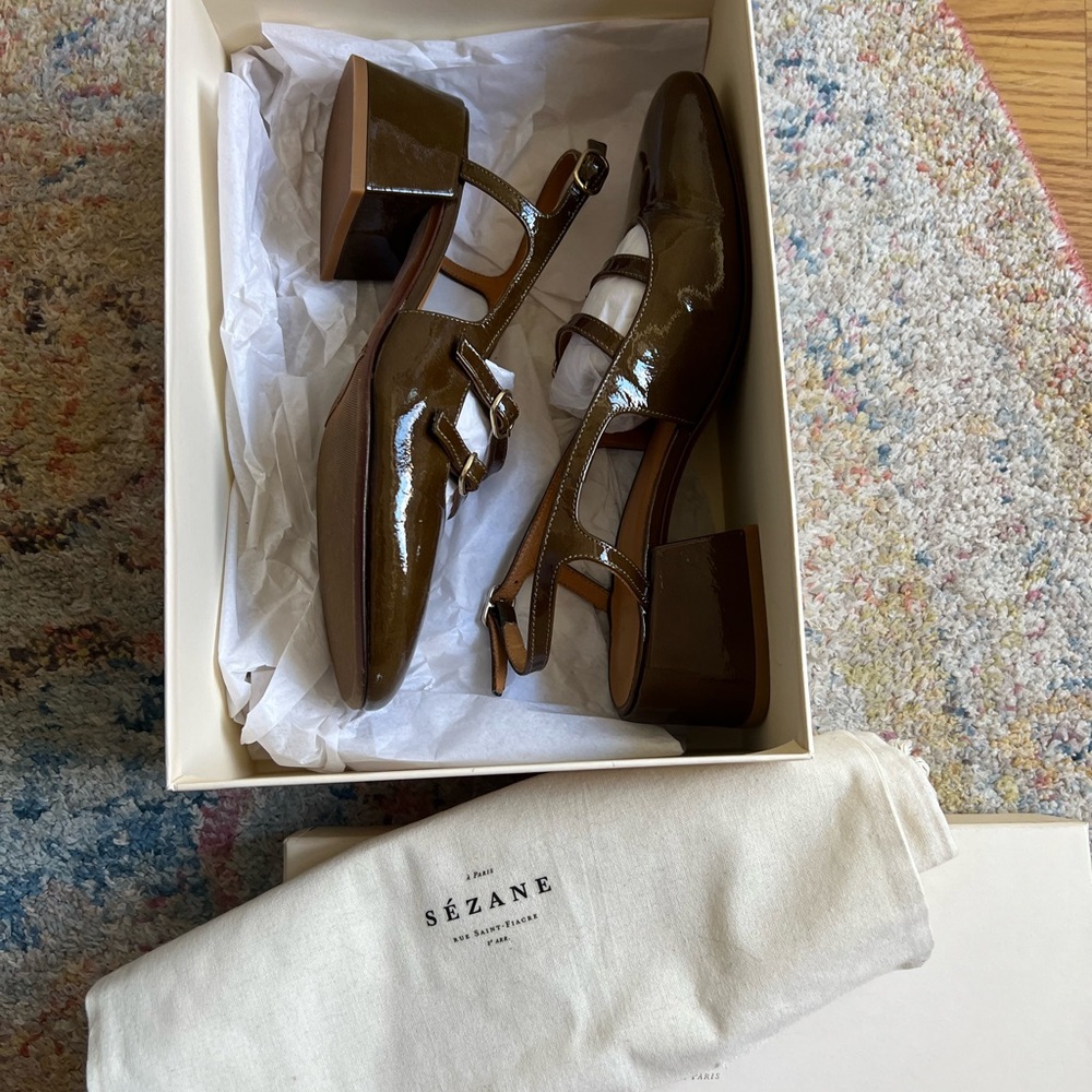 Sezane Paula Babies Patent Khaki - Size 7 - Picture 4 of 14